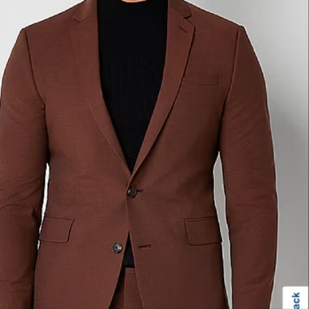 jf j.ferrar Rust Colored Suit Jacket Slim Notched Lapels Structured Shoulders